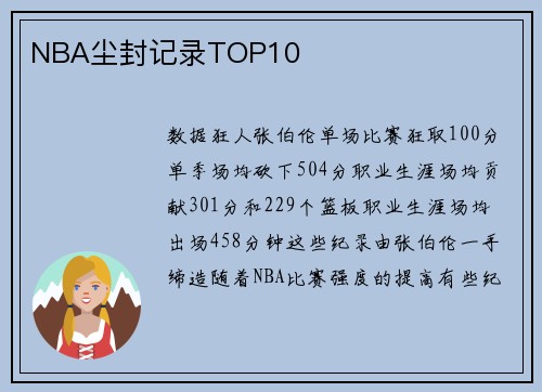 NBA尘封记录TOP10